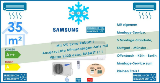 SAMSUNG Klimaanlage Wandgerät Maldives 3,5kW R32 AR 12 RXFPEWQN + AR 12 RXFPEWQX Set für 1 Zimmer mit 35 m² Fläche