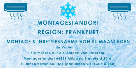 Montagestandort Region: Münster| Montage & Inbetriebnahme von Klimaanlagen