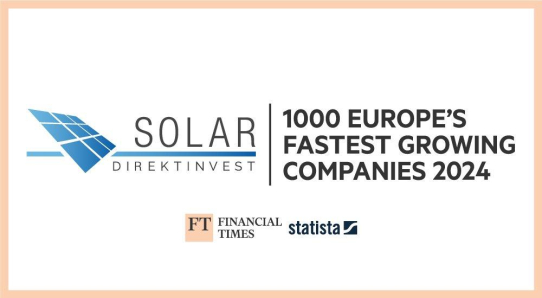 Solar Direktinvest laut Financial Times und Statista bestes deutsches Unternehmen unter den wachstumsstärksten Unternehmen Europas