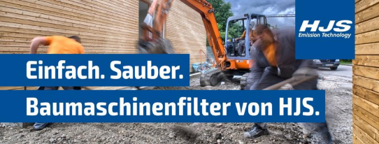 Einfach. Sauber. Partikelfilter für Baumaschinen von HJS – jetzt bis zu 4000€ Förderung durch den Bund sichern!