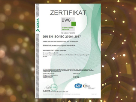 Informationssicherheit: Erfolgreiche Erstzertifizierung nach ISO 27001 für BWG Informationssysteme