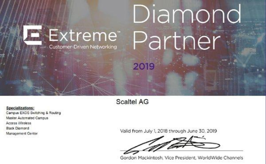 SCALTEL AG erneut zertifizierter Diamond-Partner der Extreme Networks