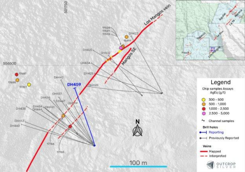 Outcrop Silver bringt im kürzlich entdeckten Erzgang Los Mangos eines der bislang besten Bohrlöcher nieder: 18,30 Meter mit 992 g/t Silberäquivalent