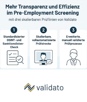 Validato führt drei modulare Prüflinien für skalierbare Background Checks in der DACH-Region ein