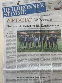 Heilbronner Stimme: TECNARO rollt Fußballern Bio-Kunstrasen aus