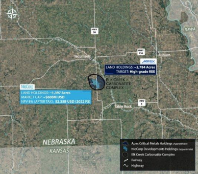 Apex Critical Metals erwirbt wichtige REE-Rechte im vielversprechenden Karbonatitkomplex Elk Creek in Nebraska