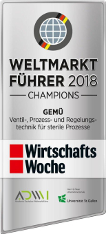 GEMÜ zum dritten Mal in Folge als "Weltmarktführer 2018" ausgezeichnet