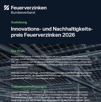 Bundesverband Feuerverzinken: Jetzt bewerben: Innovations- und Nachhaltigkeitspreis Feuerverzinken 2026