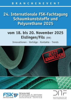 Jetzt anmelden: 24. FSK-Fachtagung Schaumkunststoffe und Polyurethane vom 18. bis 20. November 2025 in Eislingen/Fils (BW)