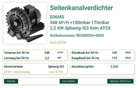Kunststoffgranulat-Trocknungssystem mit Seitenkanalverdichtern der SKVTechnik e06MS