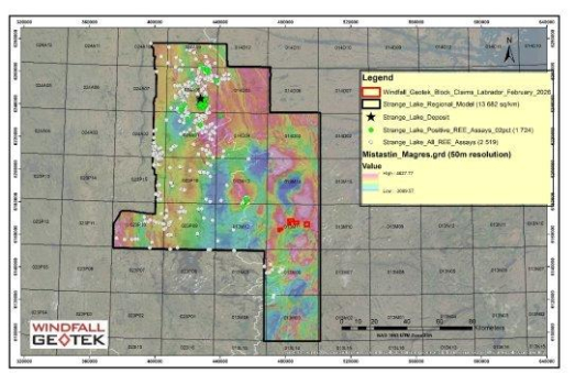 Erschließung der Zukunft kritischer Mineralien: KI von Windfall Geotek identifiziert digitale Signatur von Seltenerdmetallen bei Strange Lake und sichert sich 89 vorrangige Claims in Labrador