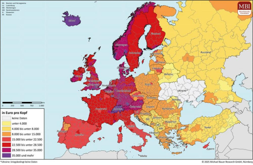 Die Kaufkraft in Europa steigt 2025 auf 14,8 Billionen Euro