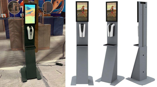 Multifunktionale Digital Signage Stele mit Desinfektionsmittel-Spender