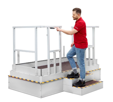 Ergonomie trotz starrer Arbeistplätze? Die neu zertifizierte Hubplattform von Treston macht's möglich - flexibel, sicher und sofort integrierbar