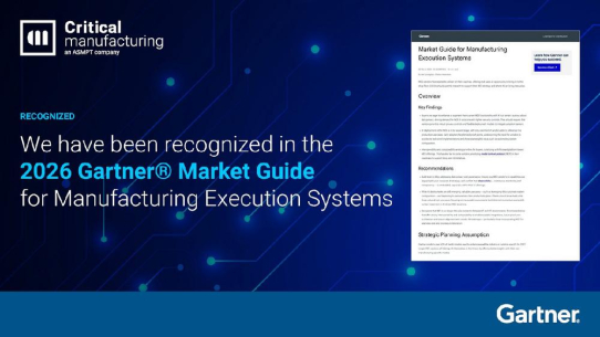 Critical Manufacturing im Gartner® Market Guide für MES 2026 als Representative Vendor genannt