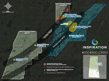 Inspiration Mining plant Aufnahme der Bohrungen auf dem Gold-Kupfer-Projekt Rottenstone North im Norden Saskatchewans