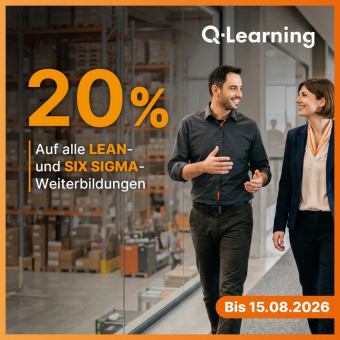 Sommeraktion 2026 bei Q-Learning: 20 % Rabatt auf alle LEAN, SIX SIGMA und DESIGN FOR SIX SIGMA Online-Weiterbildungen mit Zertifikat