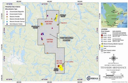 Eureka Metals identifiziert sechs neue massive Ilmenit-Vorkommen auf dem Titanprojekt Tyee in Québec