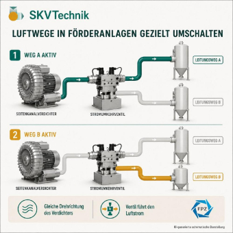 Leitungswechsel in Förderanlagen: Ventilfunktion passend zum Luftweg auswählen